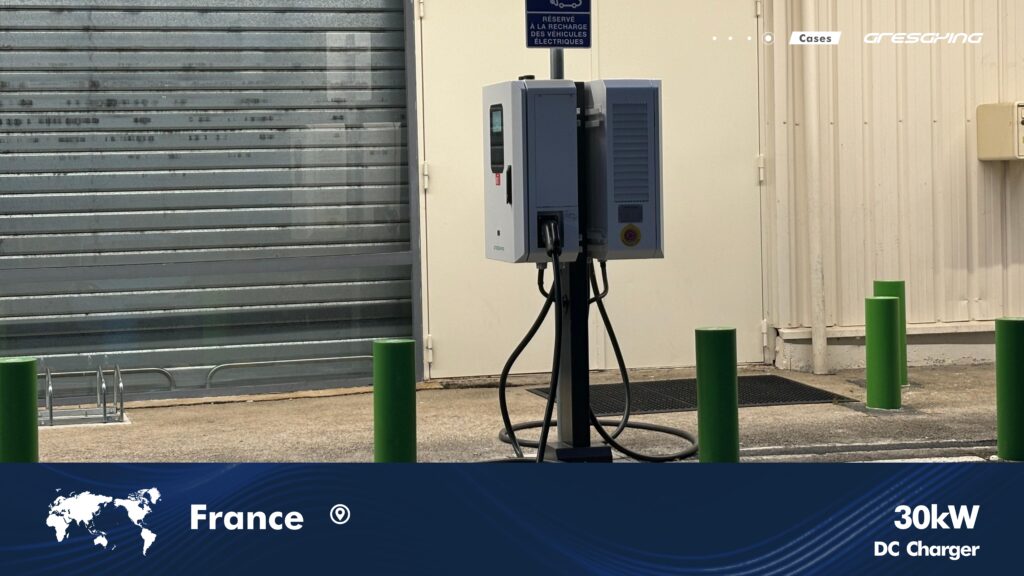 EV Bowser 30kW DC charger installed at a commercial site in France