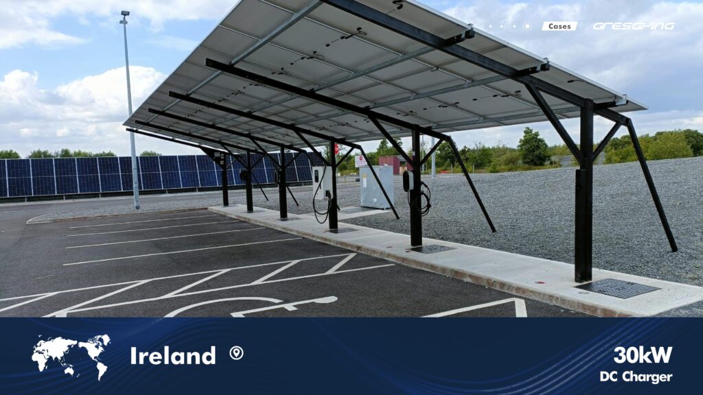 EV Bowser 30kW chargers under solar canopy in Ireland